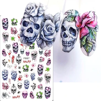 3D стикери за дизайн на ноктите с черепа на Хелоуин, Красиви етикети от духове къща в стил хорър под формата на тиква, Капающая отломки от прилеп, пързалки за маникюр 