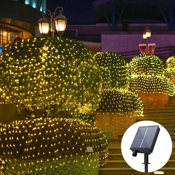 6 м x 4 м 3 м x 2 м led слънчев струнен мрежест лампа на открито, лампа-венец, водоустойчив за Коледно парти, двор, украса на градината в задния двор
