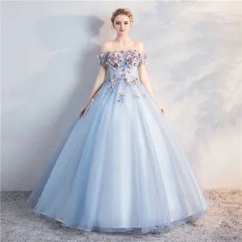 Bomaris/ Бална рокля с открити рамене, Кривата Рокли, Модни Рокли в пода с 3D Цветен Модел, Сладък Рокли Принцеса за рождения Ден на 16, Топли
