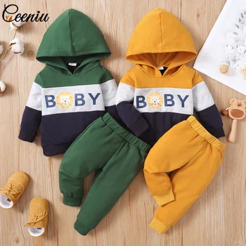 Ceeniu/ Комплекти дрехи за новородени момчета от 2 теми, Отгоре с качулка в стил Мозайка с Надпис 