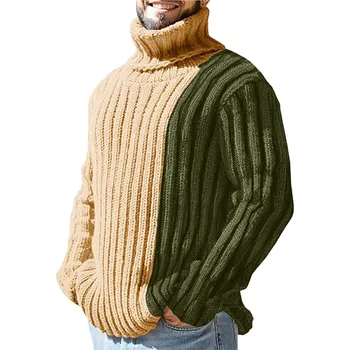 Crochet пуловери голям размер, зимата топъл пуловер, дебели пуловер, дебели мъжки пуловер, цветен домашни дрехи с цветни блокчета