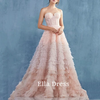 Ella Бална рокля ръчно изработени от Органза без презрамки, ламинирано коктейл вечерна рокля по поръчка, Изискано Розово Луксозна вечерна рокля в Дубай