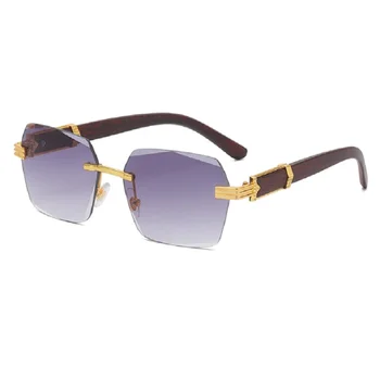 Foxi Pipi Маркови Модни Реколта Луксозни Дървени Слънчеви Очила Без Рамки С Квадратна Наклон За Жени И Мъже Oculos De Sol