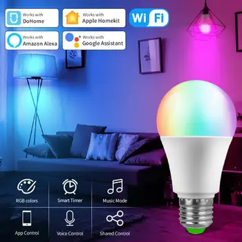 Homekit WiFi/Умна лампа 12 W E27 RGBCW, цветни led лампа с регулируема яркост, функция таймер, работата с приложението Алекса Google Home DoHome