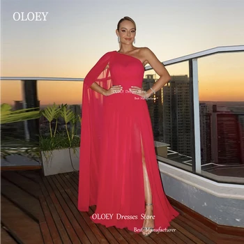 OLOEY Прости червени плажни рокли за абитуриентски бал, арабски дамски официални рокли с дълъг ръкав и правотата на едно рамо, вечерни рокли за официални партита, големи размери