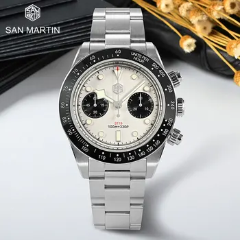 San Martin-Спортен хронограф ретро лукс ST1901 Автоматични механични ръчни часовници сапфирен кристал 10 бара Водоустойчив C3 светлинен