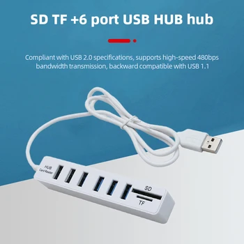USB 6-Портов Хъб-Сплитер Plug and Play USB 2.0 на Докинг станция за Високоскоростен Пренос на Памет TF Card Reader за Преносим Компютър