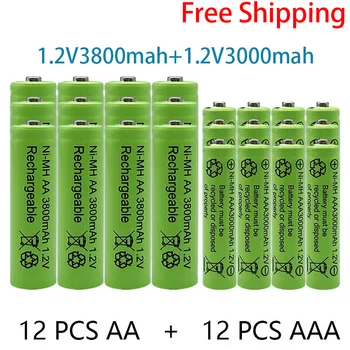 Акумулаторна батерия 1.2 AA 3800 mah NI-MH + AAA батерия от 3000 mah Акумулаторна батерия NI-MH 1.2 AAA батерия безплатна доставка