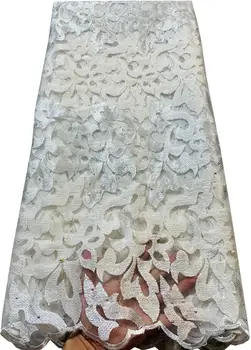 Бродерия Африка Тюл Лейси Плат с Висококачествена френска Чиста Лейси плат с камъни 5 ярда/бр за вечерните рокли ELL3054 Бял