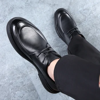 Висок клас Класически мъжки ежедневни обувки, Кожени мъжки дишаща бизнес обувки, Модни мъжки обувки-Oxfords дантела, градинска мъжки обувки