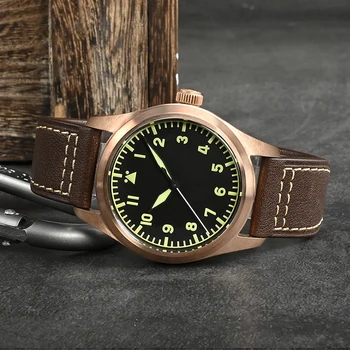 Военни часовници San Martin Bronze Pilot YN55A, мъжки автоматично механични часовници в съвременен и ретро стил, водоустойчив ръчен часовник 200 м
