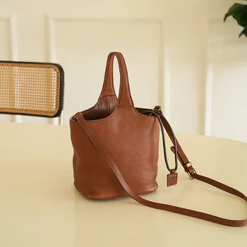 Дамска чанта от естествена кожа, нова чанта, чанта кофа с голям капацитет, висококачествена чанта за количка за зеленчуци