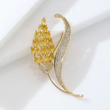 Дамски Модни брошки от жълт кристал Пшеница за жени, луксозни безопасни игли от растителни сплав в златен цвят