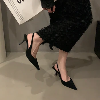 Дамски обувки 2023 г., Модни дамски сандали на висок ток, без закопчалка, Летни обикновен дамски сандали за офис и кариера, Пикантен дамски сандали на ток с остър пръсти