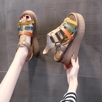Дамски Римски сандали с подметки Matsuke; Новост лятото 2023 г.; Реколта Сандали на наклонени обувки; Дамски Ежедневни Модни Сандали на платформа