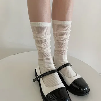 Дамски чорапи Пролет Лято Нови Плетени чорапи с дрямка JK Sweet Cool Girl, Черни, Бели Модни чорапи Ins, Тънки Прозрачни чорапи за телета