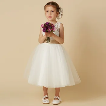 Детско Сватбена рокля, Бельо рокля без ръкави за момичета, пищни Принцеса рокля със средна дължина на рожден Ден