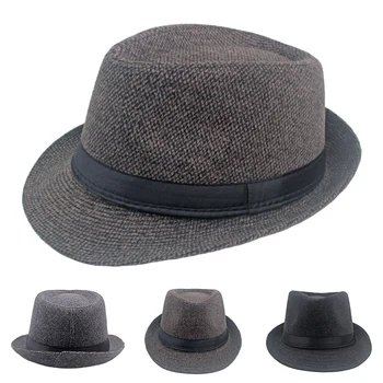 Джентльменская шапка в Британския Стил, Класически джаз шапки за стари хора, Зимни топли Филц шапки с плосък покрив, Модни шапки за мъж на средна възраст