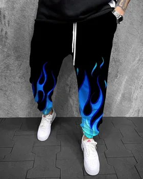 Ежедневни панталони с 3D принтом Blue Flame, Мъжки спортни дрехи, Джоггеры За бягане, Дълги панталони, Мъжки спортни панталони за улицата, Мъжки хип-хоп 2022, Нови панталони