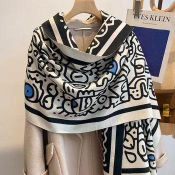 Зимни женски шал Луксозен дизайн Двупосочен вълнен шал на Допир, Топъл Шал-шал