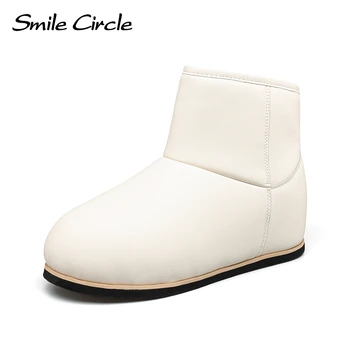 Зимни обувки Smile Circle, женски ботильоны без обков с кръгло бомбе, топло ежедневни обувки на плоска подметка