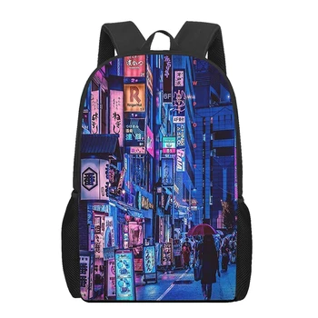Илюстрация на Уличен пейзаж на Токио, ученически чанти за момичета, Всекидневни, детски чанти за книги, Раници, Студентски чанта за книги