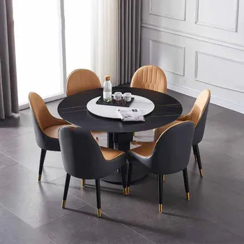 Италианска лека Луксозна комбинация, Изчистен, маса за хранене и стол, на Кръгла маса с поклащайки маса, Лесна мебели за дома