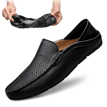 Италианската мъжки обувки, Ежедневни луксозни маркови летни мъжки лоферы, Мокасини от естествена кожа, леки, дишащи обувки-лодка без закопчалка