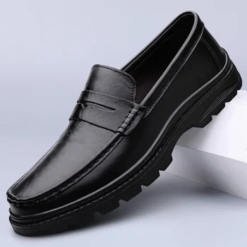 Италиански Модел обувки, Мъжки Модни Обувки от лачена кожа за Мъже, Черни Мъжки Лоферы, Луксозна Офис Обувки 2023 Chaussure Homme