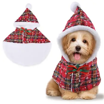 Коледен дъждобран за домашни любимци, Уютни пелерини за кучета с качулка и папийонка, Зимни дрехи за кучета за Коледно парти, парти, Коледно пътешествие