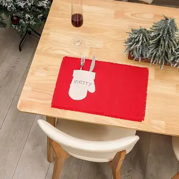 Коледен подложка за маса, празнична коледна ленени салфетки, уникална декорация за маса с фина обработка, мини на Коледа