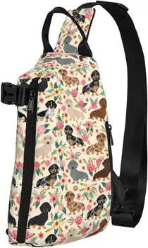 Куче-дакел, розови цветя, прашка-раница, чанта през рамо, пътен походный раница, нагрудная чанта за жени, мъже