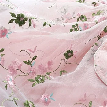 Лятото Тънката рокля на цветчета за момичетата От плат Розови Цветя Зелен Завързана Модел Декоративна тъкан