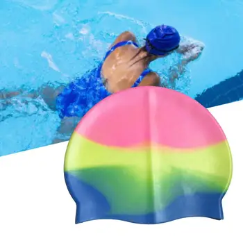 Мека шапка за плуване, Силиконова капачка за гмуркане, без ограничения, Контрастен цвят, Дамска шапка за плуване