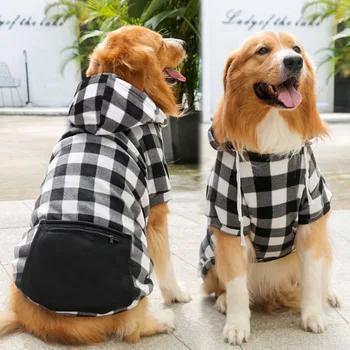 Модни Клетчатая hoody с качулка, за кучета мек и топъл Пуловер за кучета с качулка и джоб, Зимно палто за кучета, Дрехи за домашни любимци в Студено време е за Голямо Куче