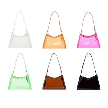 Модни прозрачна чанта за подмишниците, чанта за през рамо с ярки цветове с цип, желейная чанта, дамска елегантна вечерна чанта E74B