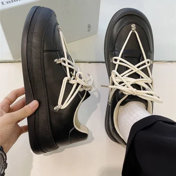 Мъжки кожени обувки, Мъжки ежедневни обувки, Дизайн 2023, черни дерби на платформата с появата на шнур, модерни маркови мъжки обувки за партита