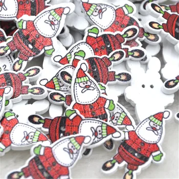 Нови 25 парчета Коледни дървени копчета на Дядо Коледа за шиене WB320