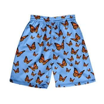 Плажни шорти с пеперуди, мъжки и дамски дрехи, ежедневни панталони с 3D дигитален печат, модни панталони за двойки