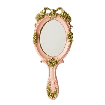 Прекрасна реколта ръчни огледала, огледало за грим, ръчно огледало с дръжка за подарък, розово