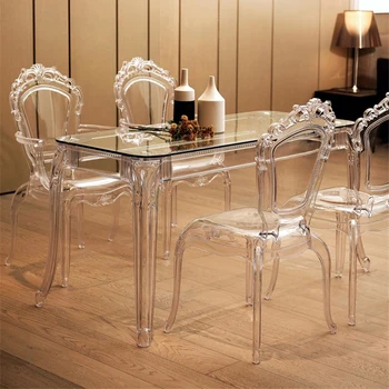 Прозрачна маса за хранене, стол за кухня с облегалка, Минималистичен стол Ins, Акрил Кристал Дизайнерски стол за грим, Разкошен трапезни столове MC