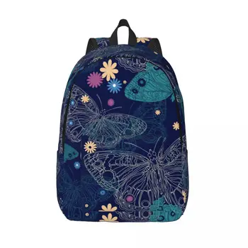 Раница за лаптоп, уникална, красива училищна чанта в тъмно синьо с пеперуда, здрав ученическа раница за момичета и момчета, пътна чанта