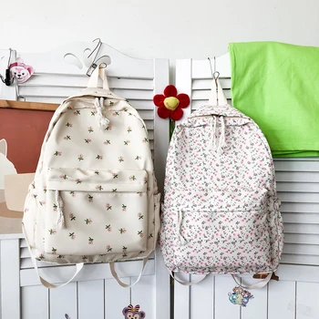 Раница с флорални принтом, дамски пътна училищна чанта с цветен модел, чист чанта за книги