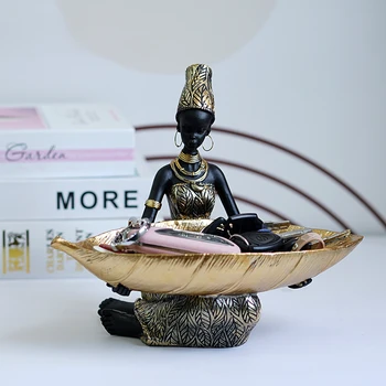 Статуетка на африканска черна жени от смола за съхранение на Екзотични фигури, ключове за домашен интериор, настолен декор, контейнер за шоколадови изделия за бродерия