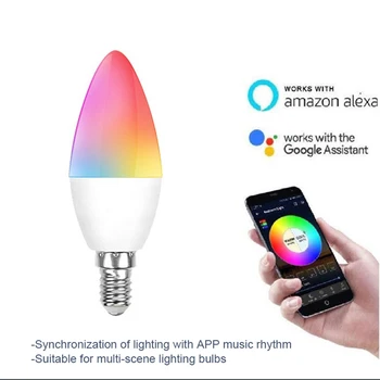Умна лампа на Hristo Sasha WiFi + Bluetooth с Двоен режим на E14E12 Порт Алекса Гласово Управление на RGB Цветни Светлини Умен Дом интелигентна led Лампа