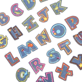 Цветни ивици с английската азбука за облекла, бродирани каубойски буквите A-Z, етикети от плат с надпис 