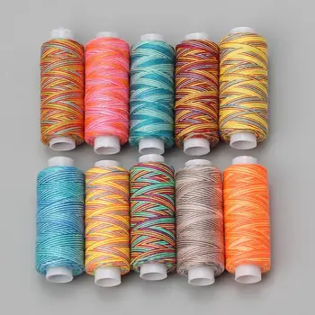 Цветни конци за дрехи от полиестер, с наклон, направени със собствените си ръце, Цветни кожени прежди за ръчно Шиене 300 Ярда
