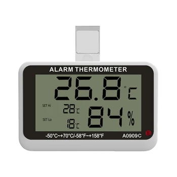 Цифров термометър, Влагомер Автоматичен електронен монитор на температурата и влажността Голям LCD екран с аларма за висока/ниска температура