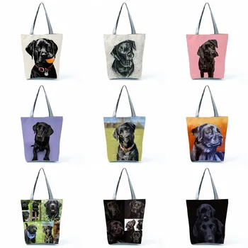 Чанти с логото на поръчка, Ежедневна пътна плажна чанта през рамо, чанта от черен лабрадор, чанти за пазаруване със собствени животни, Еко-торбички за еднократна употреба