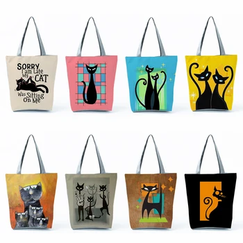 Чанти с принтом Анимационни любимци и Котки, Чанта за пазаруване с индивидуален дизайн, Преносими Плажни Пътни чанти с Голям капацитет, Дамски чанти през рамо